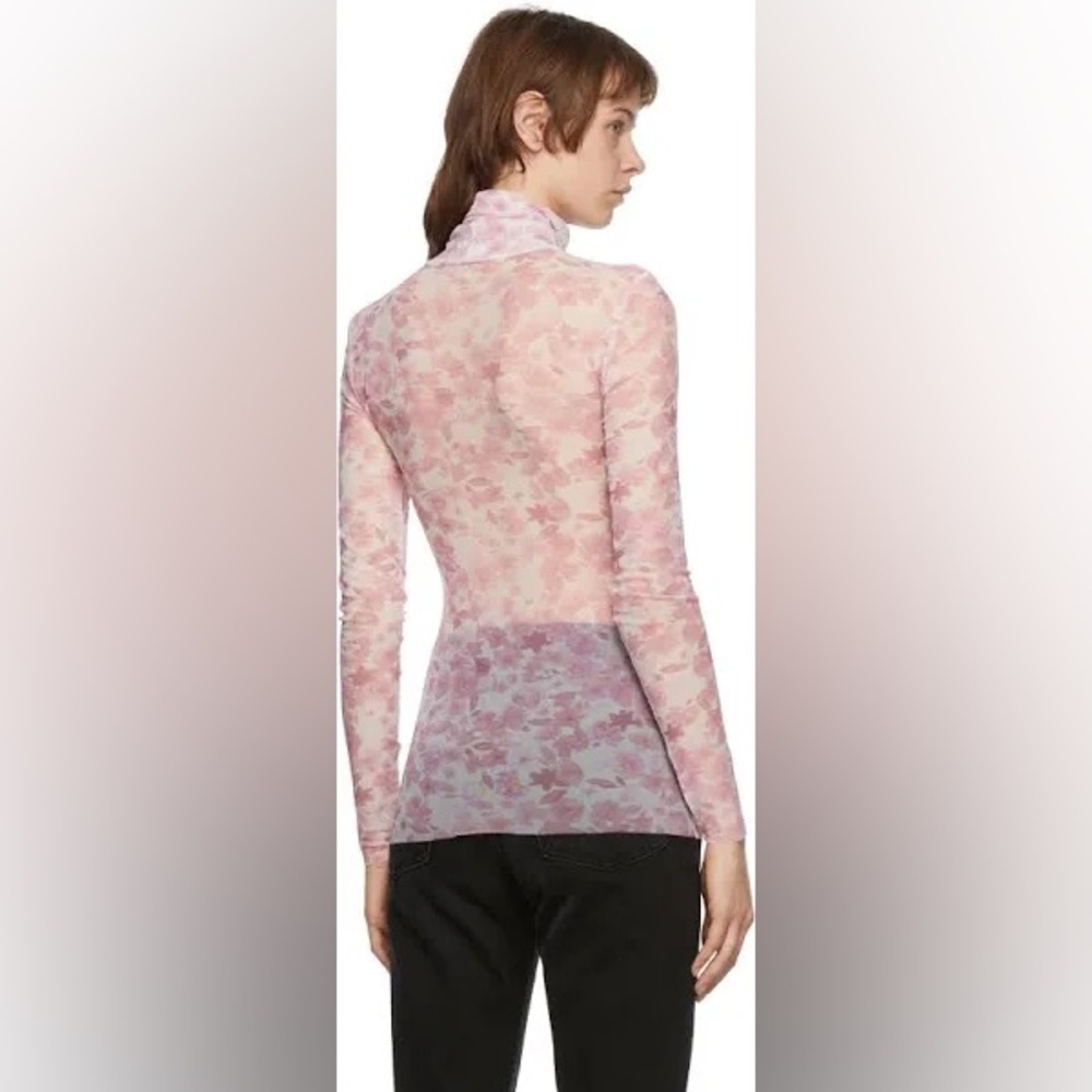 GANNI Floral Pink Mesh Turtleneck Top Size 36 - Picture 4 of 6